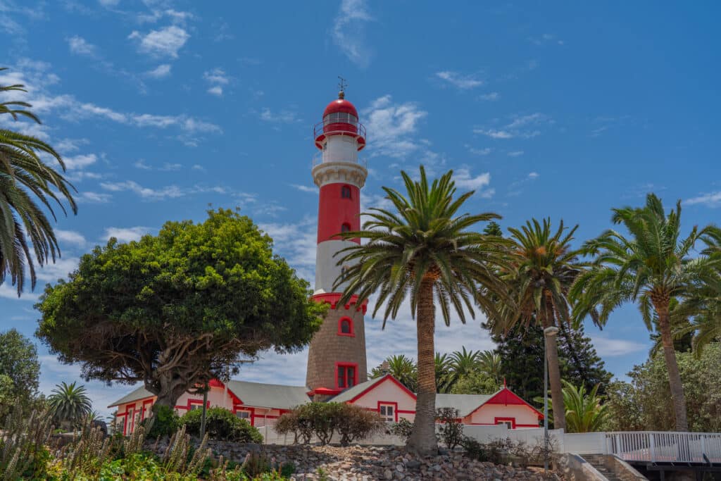 Famous Swakopmund Lighthouse in Swakopmund, city on the Atlantic coast of northwestern Namibia