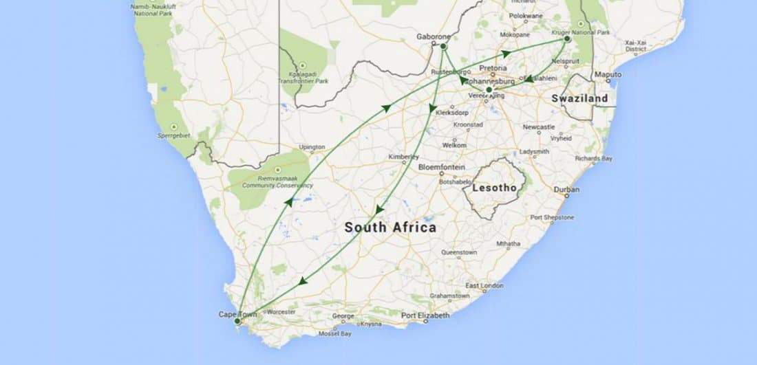 A map of South Africa.