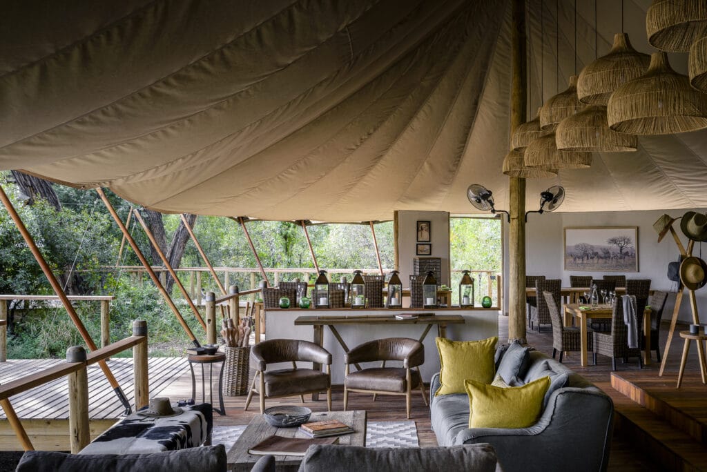 Lounge area at Sanctuary Stanley’s Camp in Botswana | Photo credits: Sanctuary Stanley’s Camp