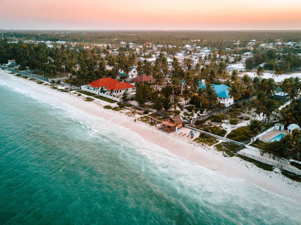 Bwejuu Beach aerial view. Zanzibar.