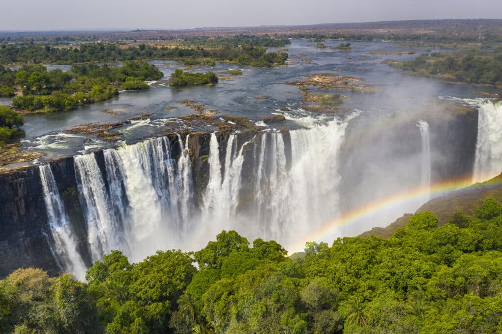 Aerial view of famous Victoria Falls, Zimbabwe