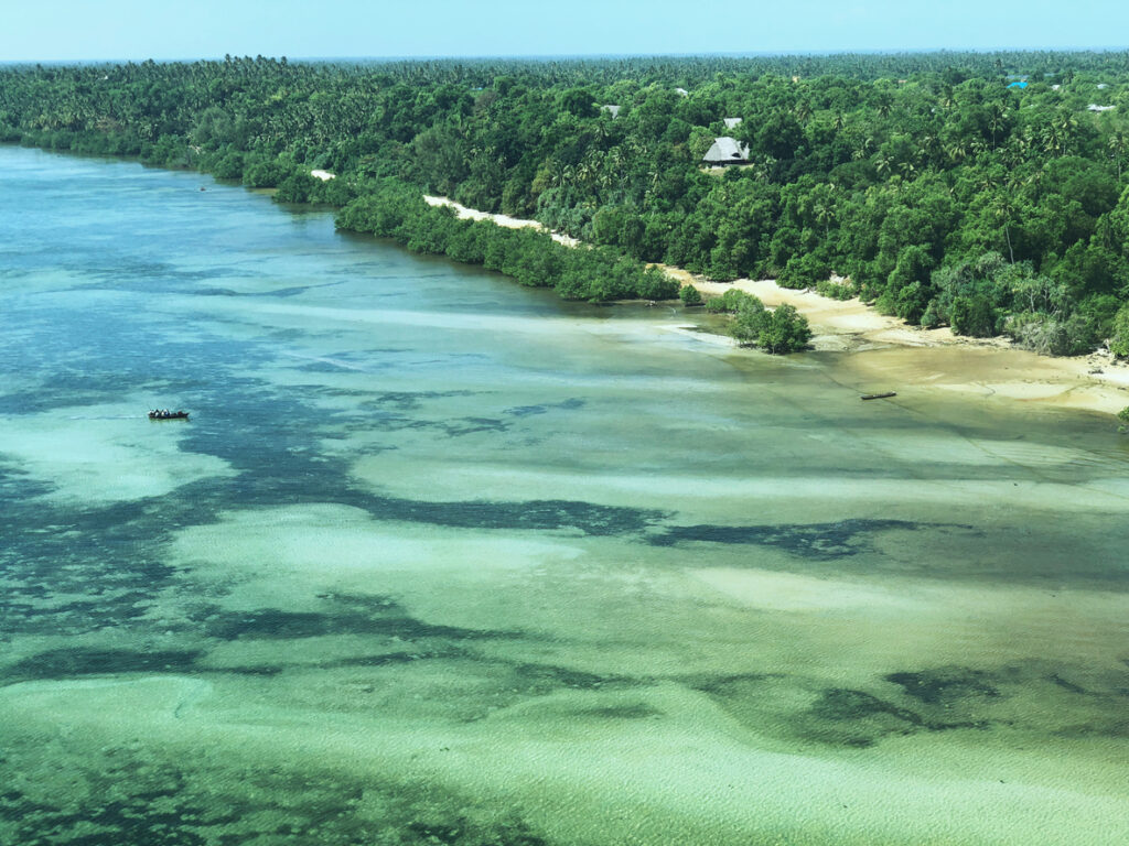 Flying over coral reef at Mafia Island, Tanzania