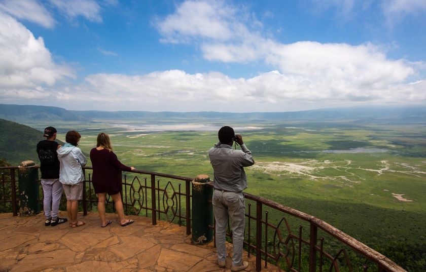 Guests take in the view of the Ngorongoro Crater in Tanzania. | Photo credit: Pixabay