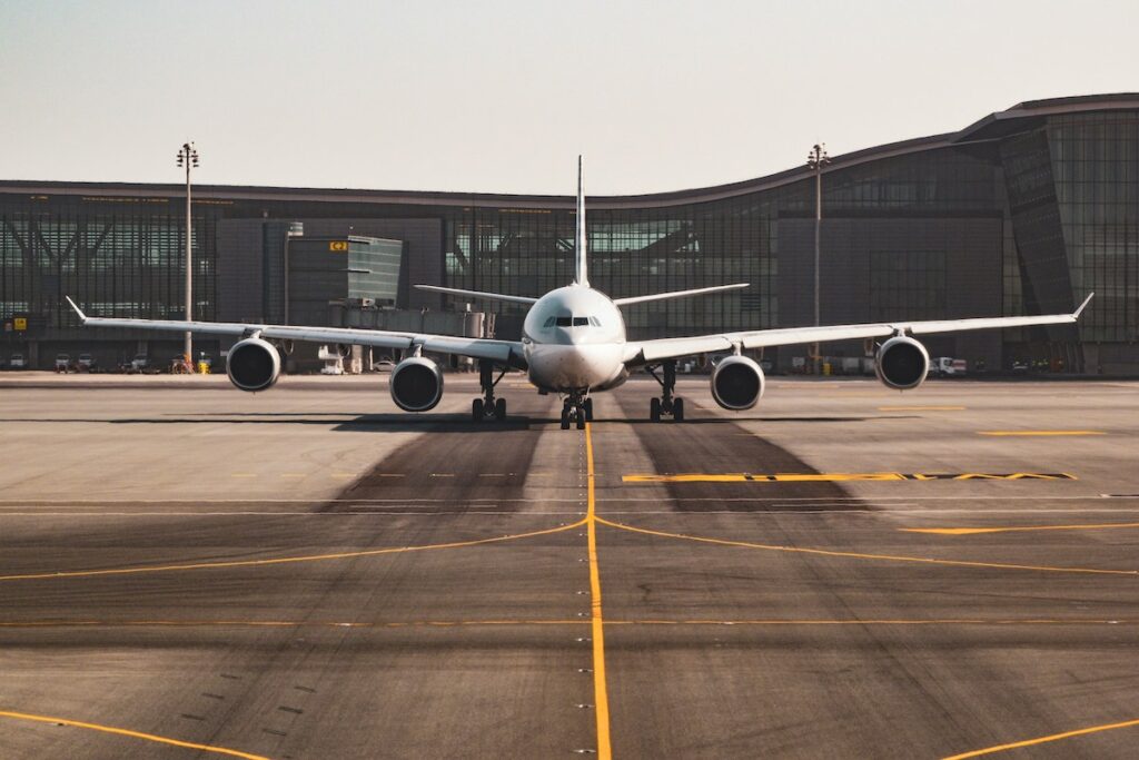 An aeroplane on a runway.