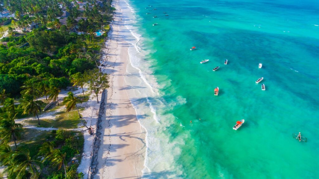 Aerial view of Paje Beach, Zanzibar