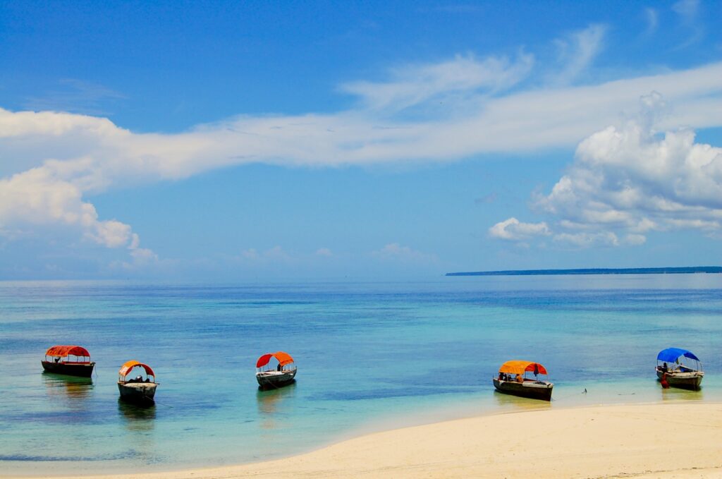 Boats off the coast of Chumbe Island, Zanzibar