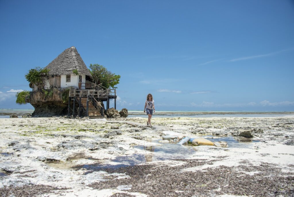 The Rock Restaurant overlooking the blue waters of Zanzibar