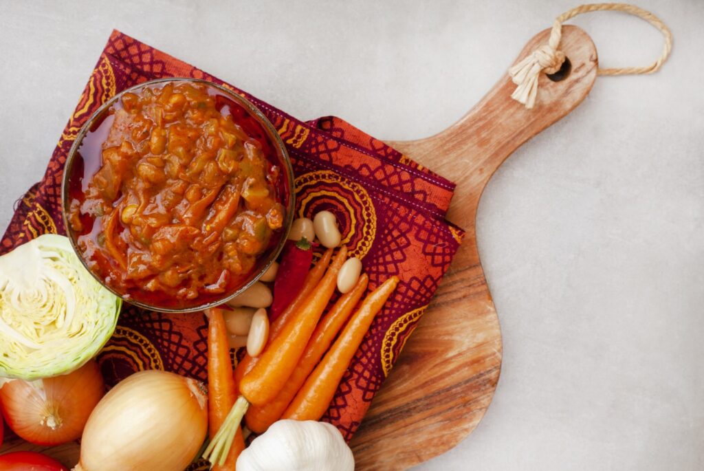 Traditional South African Chakalaka, a popular spicy side dish or relish. Photo: Getty Images