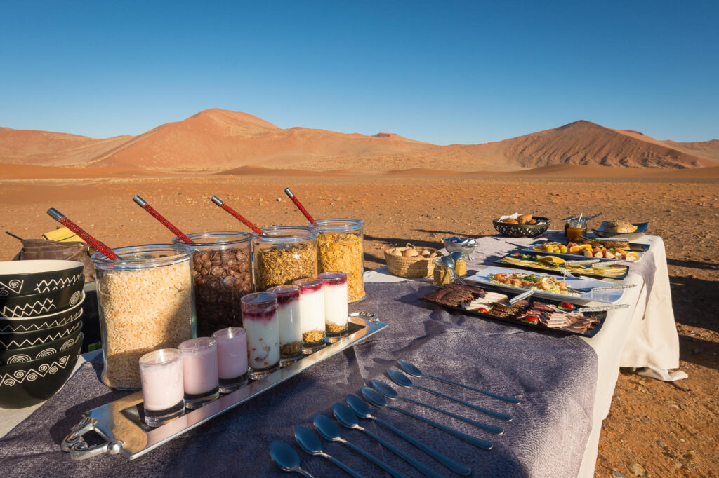 Table with various options to enjoy your bush breakfast