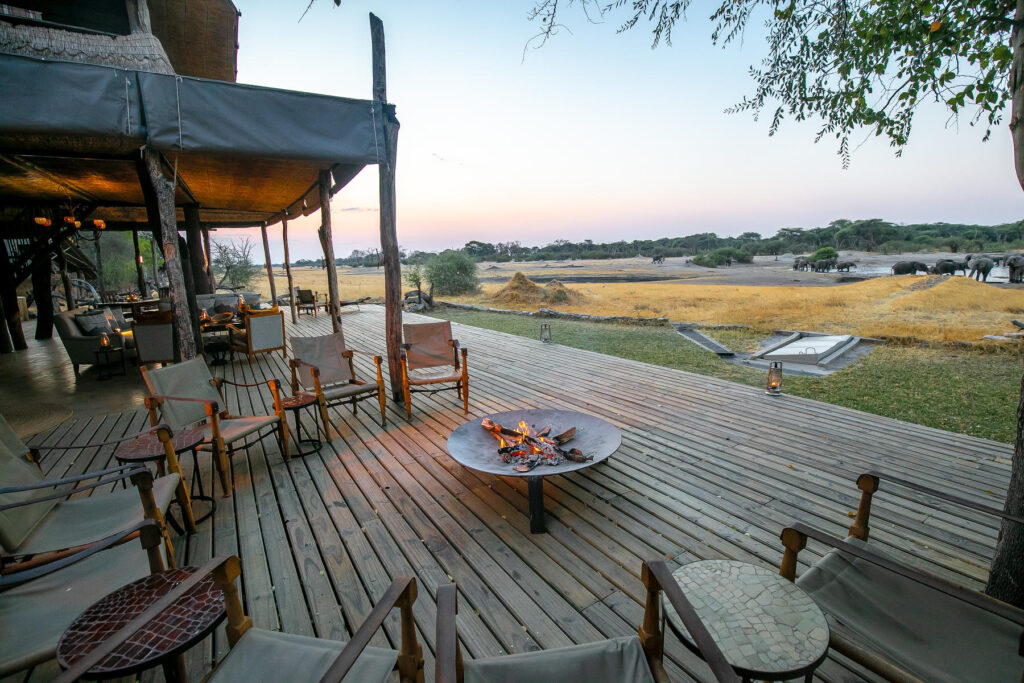 Fireplace on the deck with a view of wildlife | Photo credit: The Hide