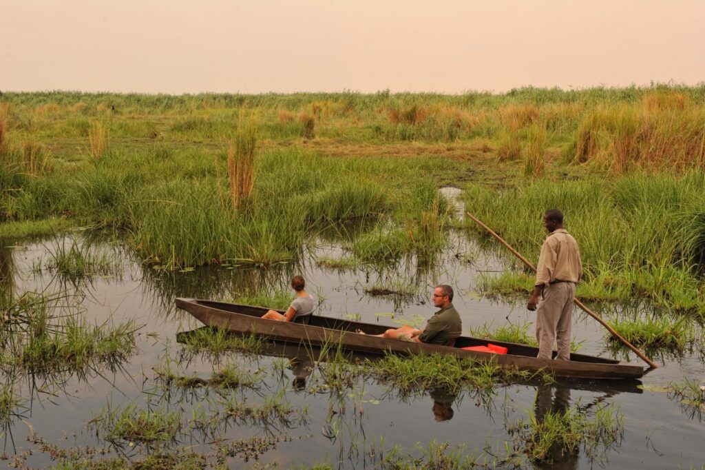 Mokoro safari in the Okavango Delta, Botswana.