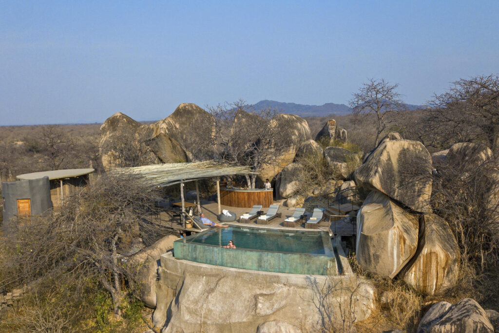 Aerial view of the pool area at Jabali Ridge, Tanzania | Photo credit: Jabali Ridge