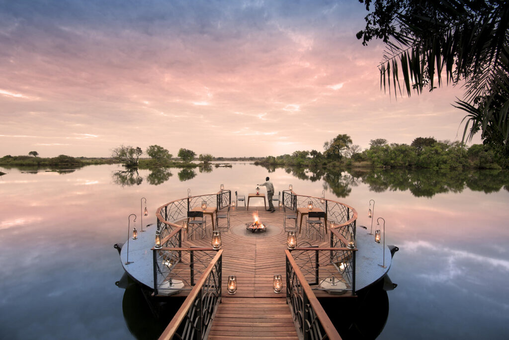 Deck at Thorntree River Lodge in Mosi Oa Tunya National Park, Zambia